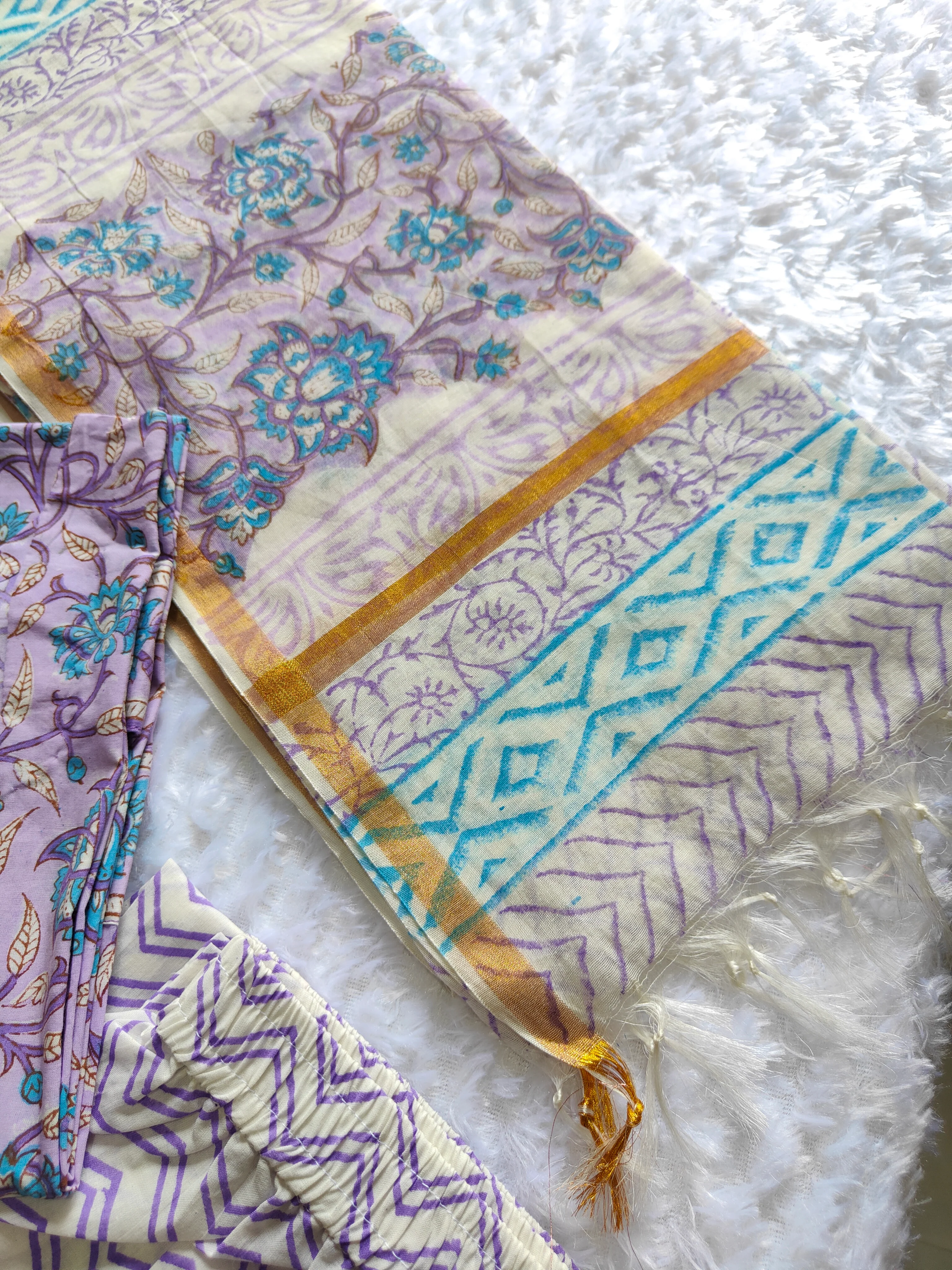 Cotton Suit Set With Chanderi Silk Dupatta - Image 3