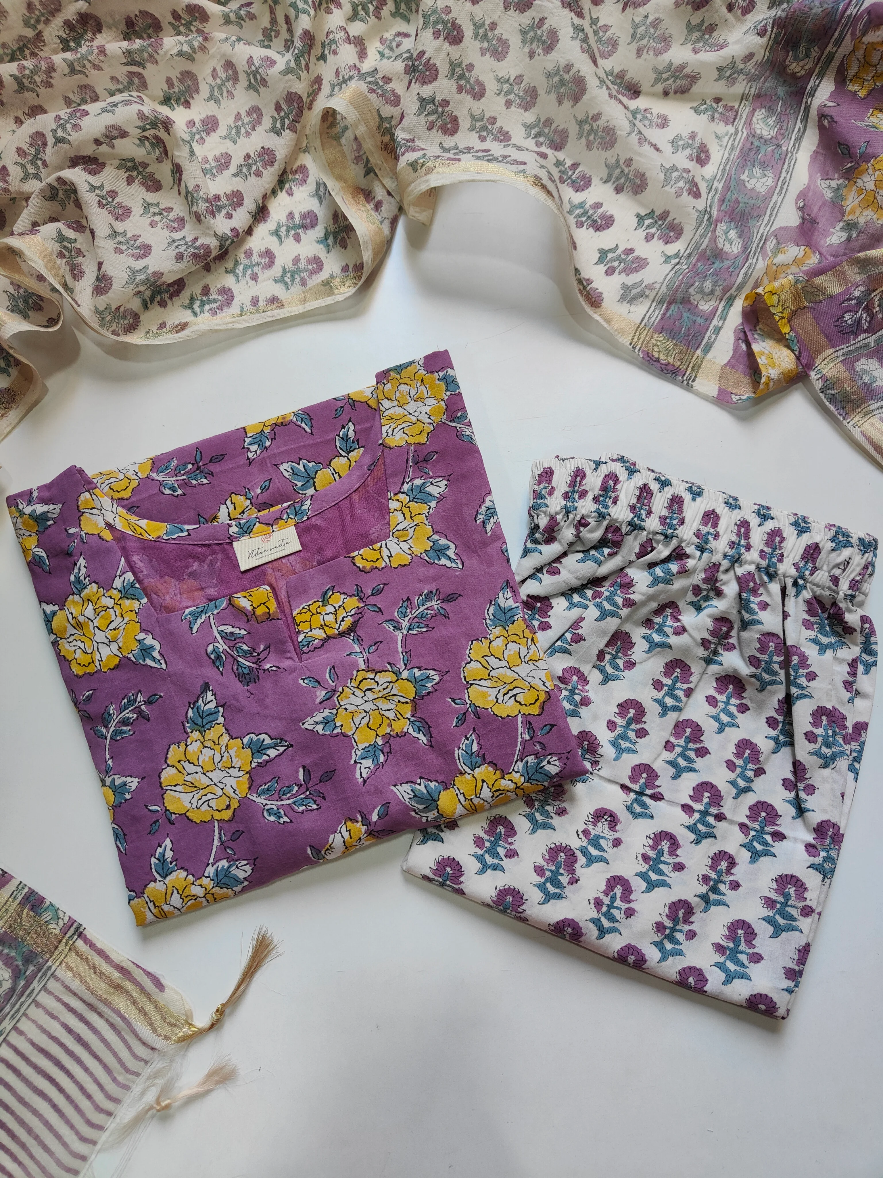 Cotton Suit Set With Chanderi Silk Dupatta