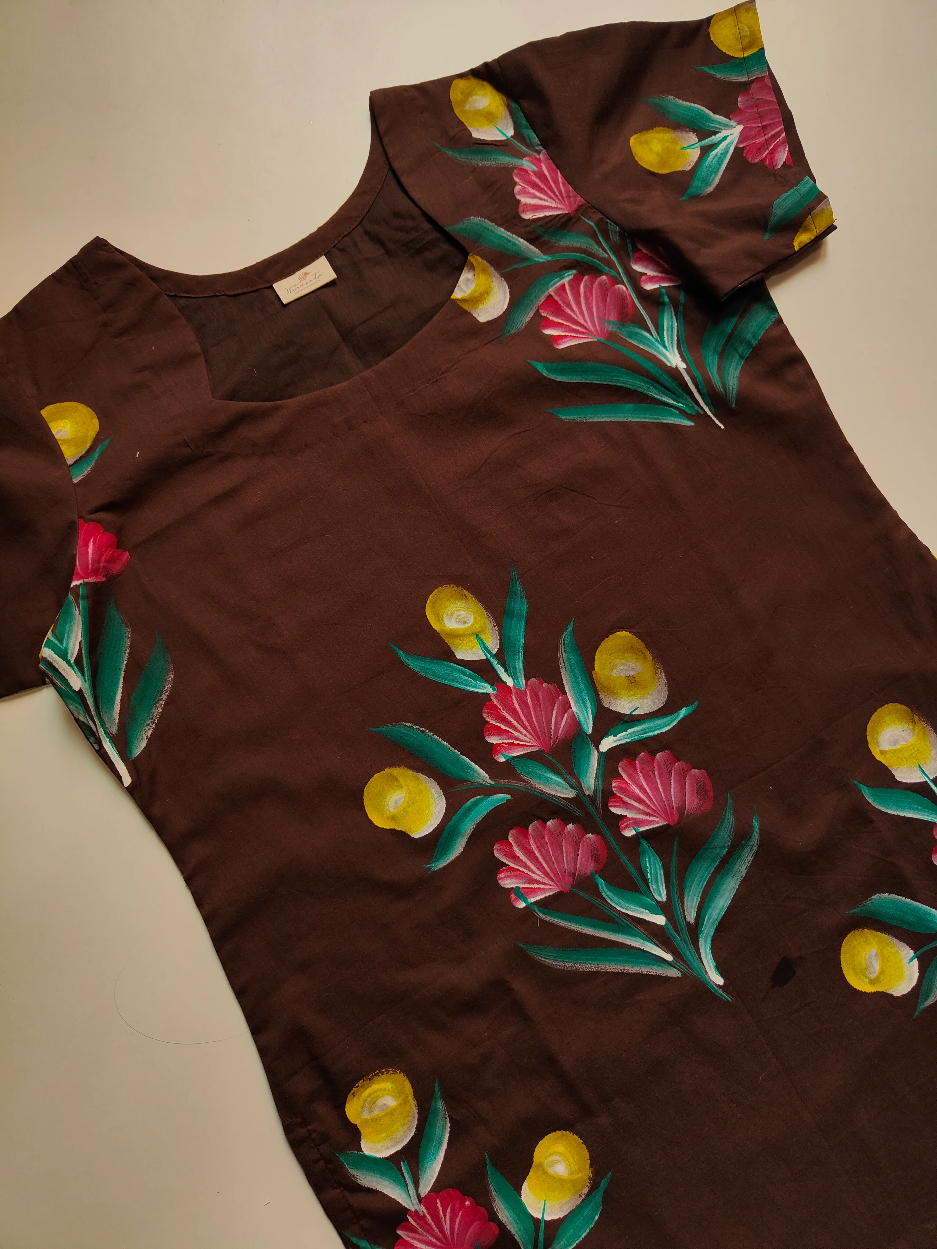 Cotton Hand Brush Painted Suit Set With Kota Doria Dupatta - Image 2