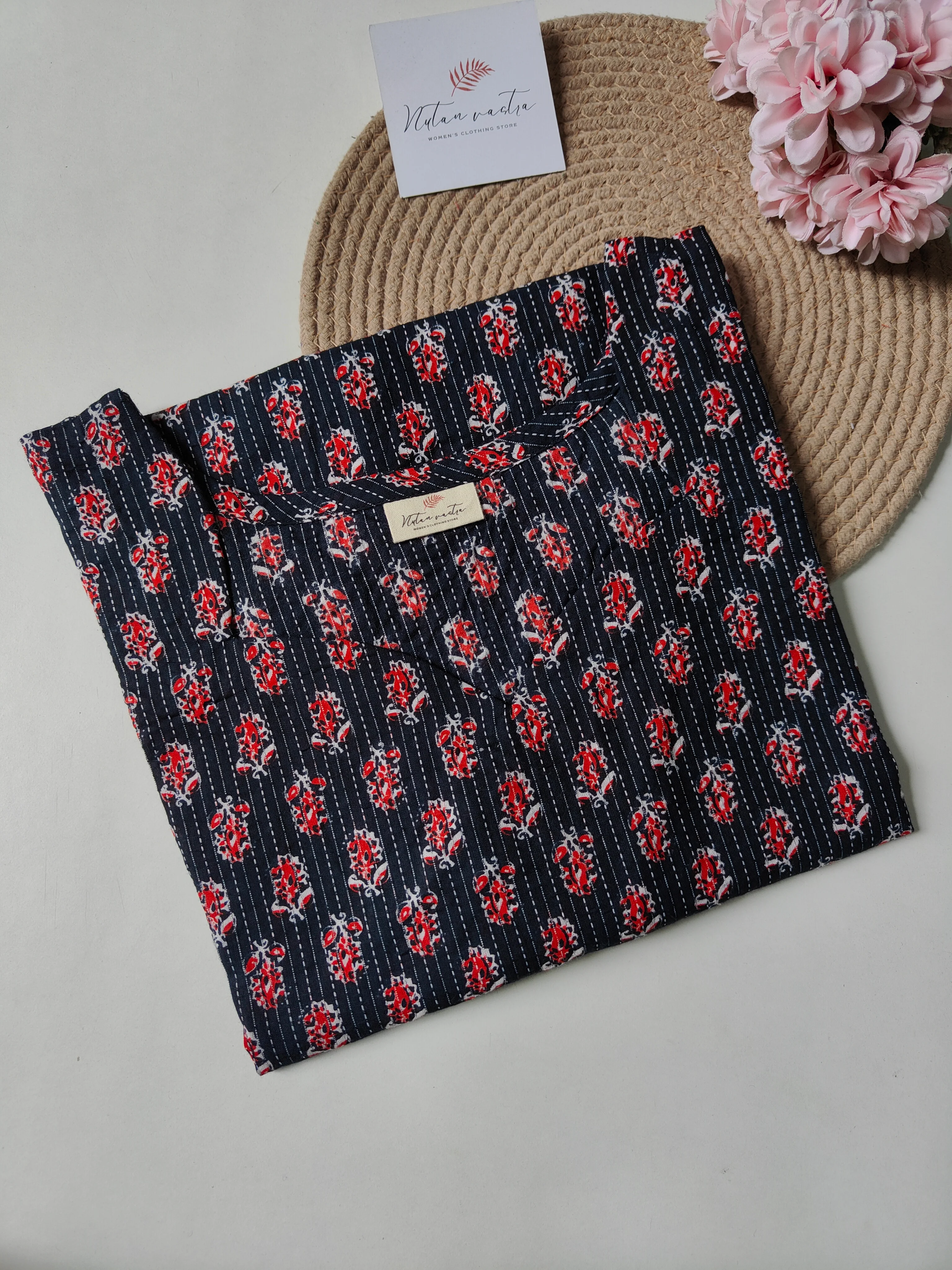 Ready To Ship Cotton Kantha Long Straight Kurti
