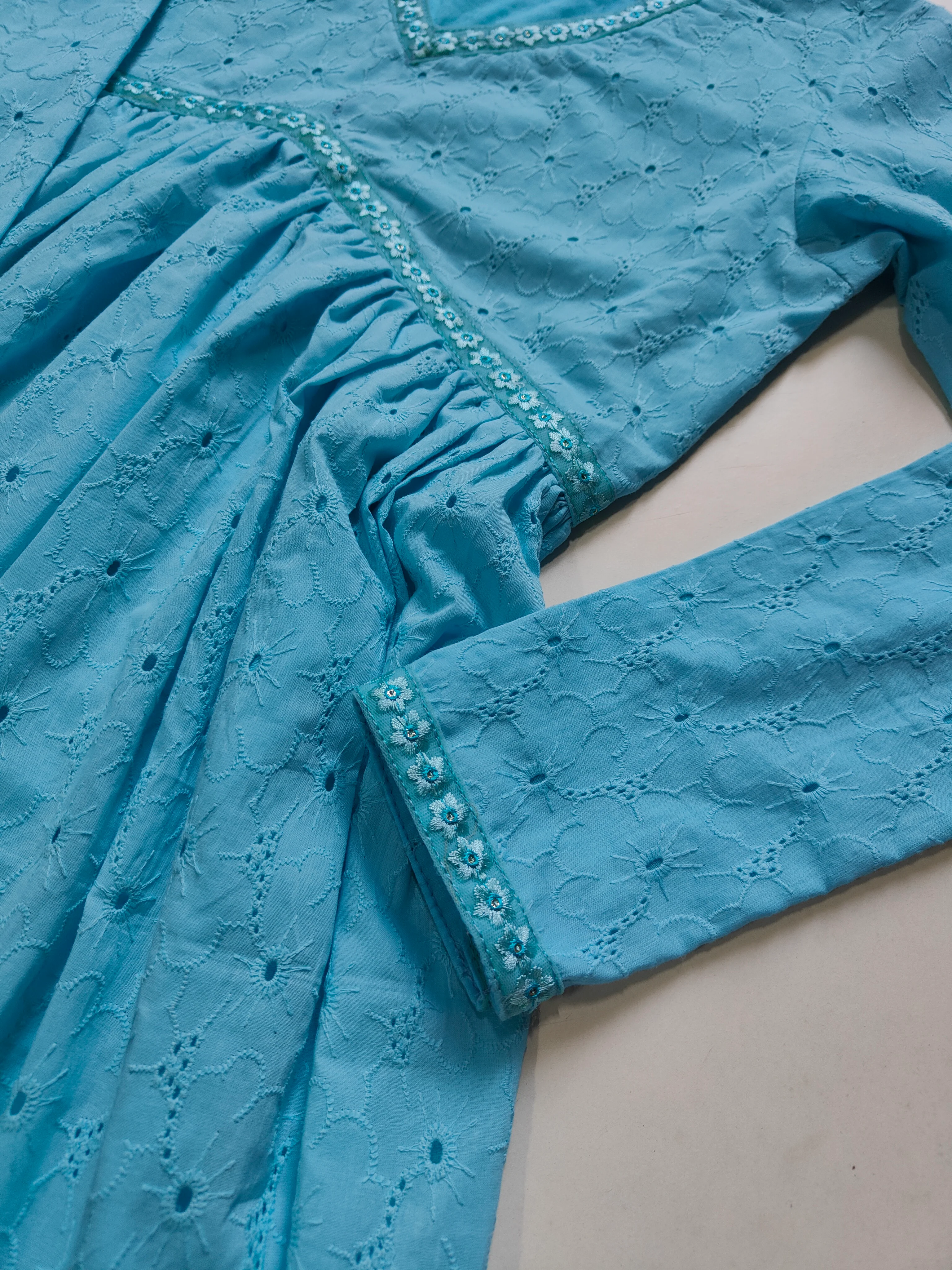 Sky Blue Hakoba Anarkali & Dupatta Set - Image 3