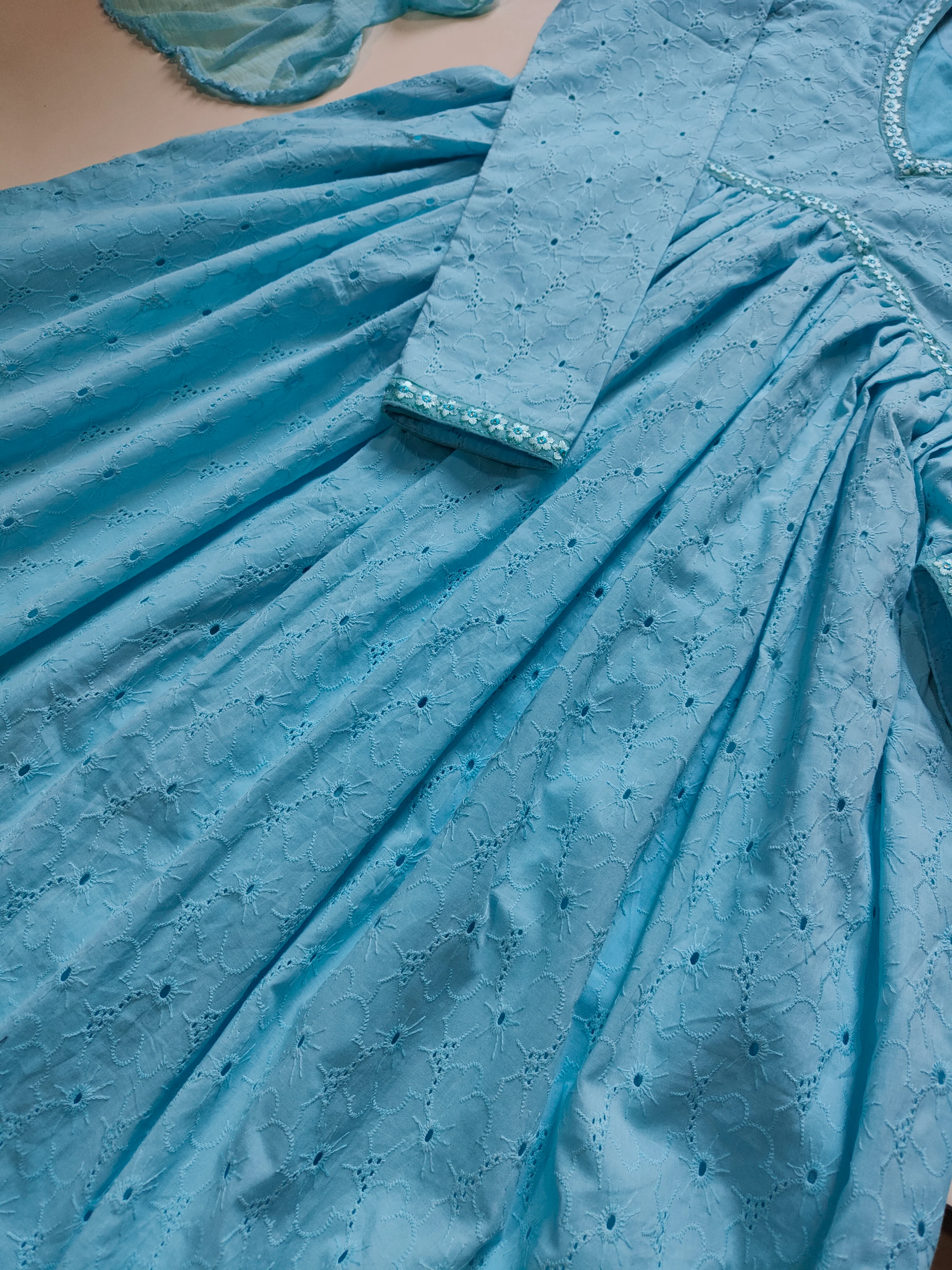 Sky Blue Hakoba Anarkali & Dupatta Set - Image 5
