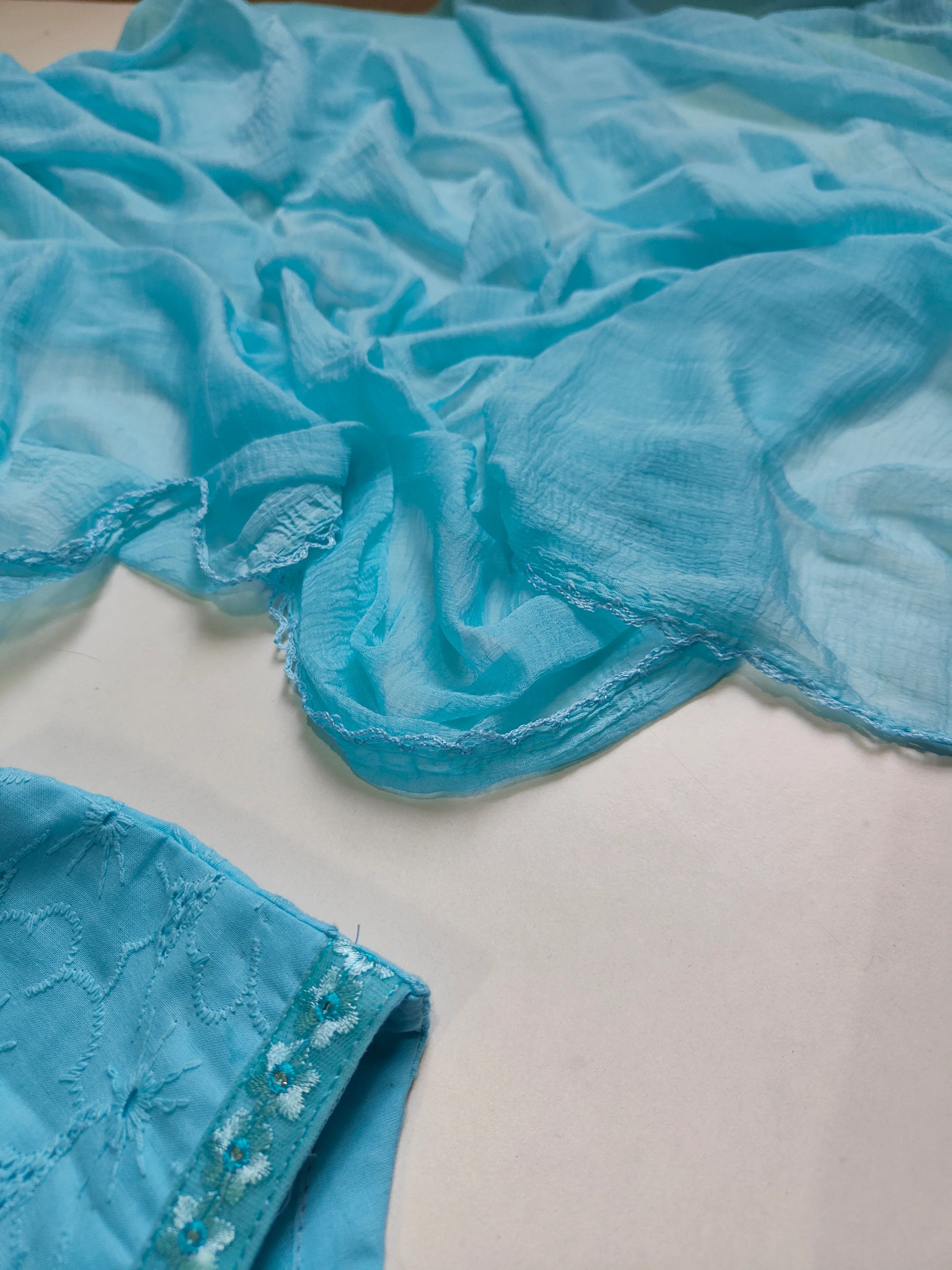 Sky Blue Hakoba Anarkali & Dupatta Set - Image 6