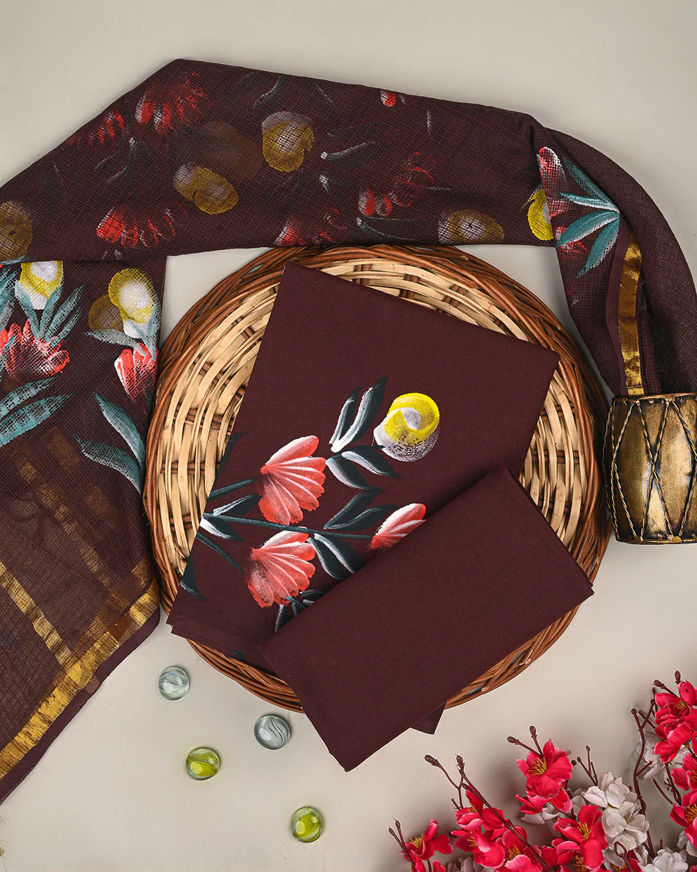 Cotton Hand Brush Painted Suit with With Kota Doria Dupatta